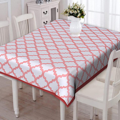 Go Texstylers Cotton 6 Seater Abstract Table Cover(Pink)
