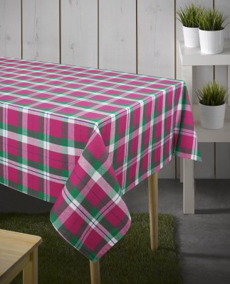 AIRWILL Checkered 6 Seater Table Cover(Pink, Green, Cotton)