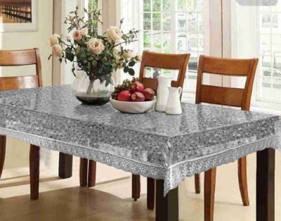 Jinaya's Embroidered 6 Seater Table Cover(Transparent -Silver Border, PVC)