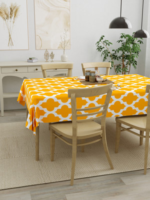 HOMEMONDE Cotton 4 Seater Ikat Table Cover(Yellow)
