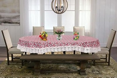 RMDecor Printed, Floral 6 Seater Table Cover(Pink, PVC, Satin)