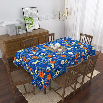 HappyKraft Cotton 6 Seater Printed Table Cover(Dark Blue)