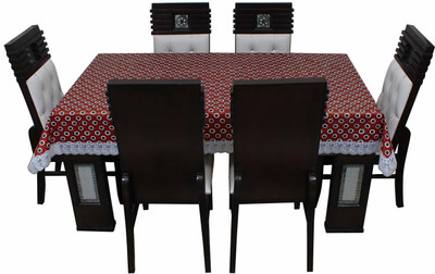 KingMatters PVC 6 Seater Polka Table Cover(Red, White)