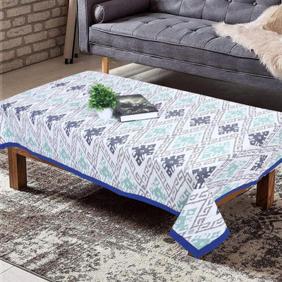 Texstylers Cotton 4 Seater Floral Table Cover(Blue)