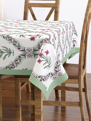 Blocks Of India Cotton 6 Seater Floral Table Cover(Green)