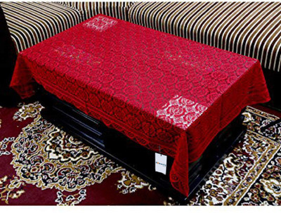 HOMESTIC Self Design 4 Seater Table Cover(Maroon, Cotton)