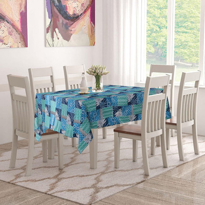 CASA FURNISHING Polyester 6 Seater Floral Table Cover(Green, Blue)