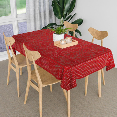 MANGERAM Floral 4 Seater Table Cover(Maroon, Cotton)