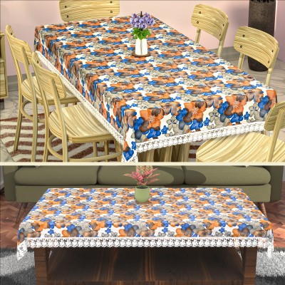 KUBER INDUSTRIES Floral 6 Seater Table Cover(White, Blue, PVC, Pack of 2)