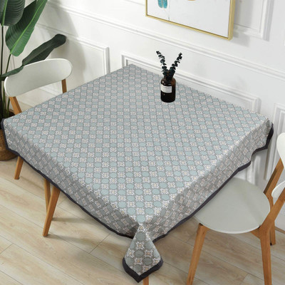 Go Texstylers Cotton 6 Seater Abstract Table Cover(Grey)