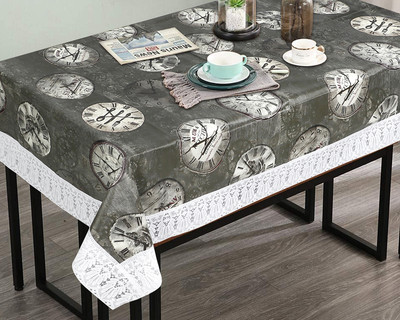 The Furnishing Tree Self Design 8 Seater Table Cover(Black, PVC)