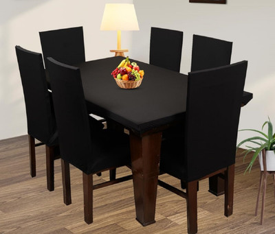 TURIYA Polyester, Polycotton 6 Seater Chair Abstract Cover(Pack of 7 Black)