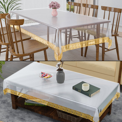 KUBER INDUSTRIES Self Design 6 Seater Table Cover(White, PVC, Pack of 2)