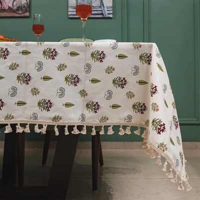 Urban Space Cotton 6 Seater Floral Table Cover(Calico Red)