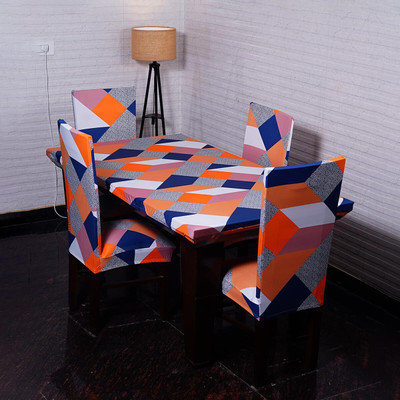 TURIYA Polyester, Spandex 4 Seater Floral Table Cover(Orange, Pack of 4)