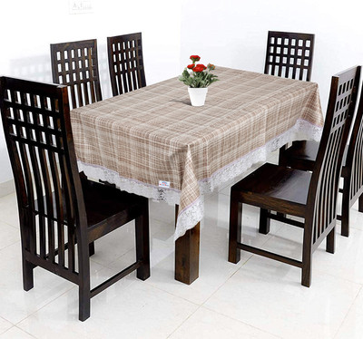 Heart Home Checkered 6 Seater Table Cover(Sand, Cotton)