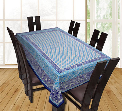 Go Texstylers Cotton 6 Seater Abstract Table Cover(Blue)