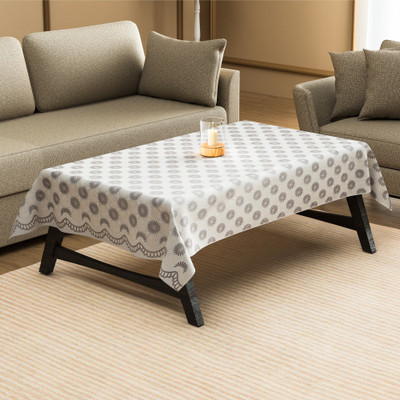 Heart Home PVC 4 Seater Self Design Table Cover(White, Brown)
