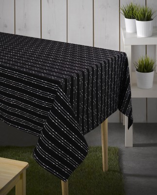 AIRWILL Striped 6 Seater Table Cover(Black, Cotton)