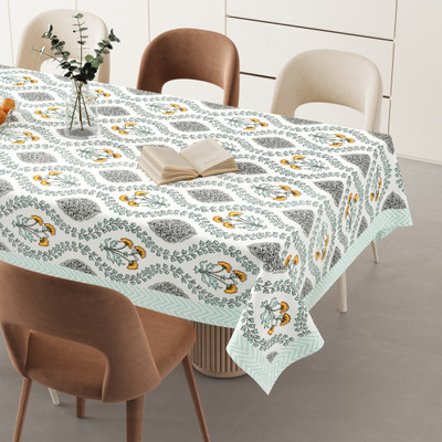 HappyKraft Cotton 6 Seater Printed Table Cover(Sea Green)