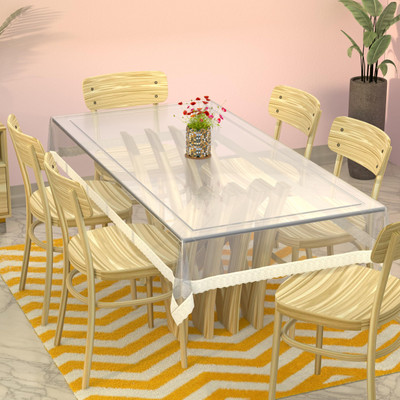 HOMESTIC Self Design 6 Seater Table Cover(White, PVC)