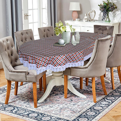 KUBER INDUSTRIES Checkered 6 Seater Table Cover(Maroon, PVC)