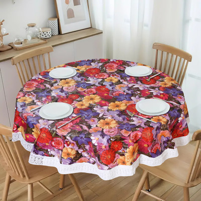 Dakshya Industries Geometric 6 Seater Table Cover(Red, PVC)