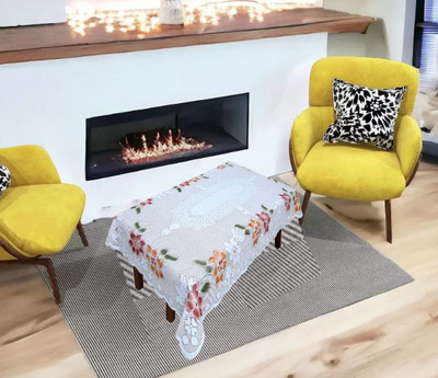 MANGERAM Floral 2 Seater Table Cover(Beige, Cotton)