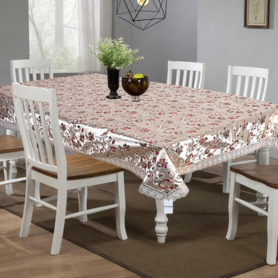 HOMESTIC PVC 6 Seater Self Design Table Cover(Gold)
