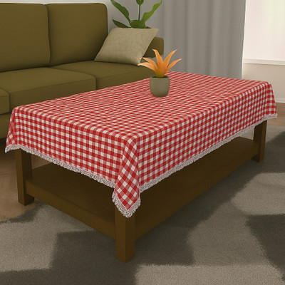 Aarnikawrap Checkered 6 Seater Table Cover(Red, Cotton)