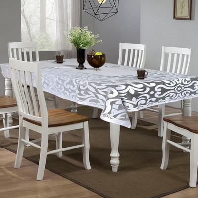 HOMESTIC Self Design 6 Seater Table Cover(White, Cotton)