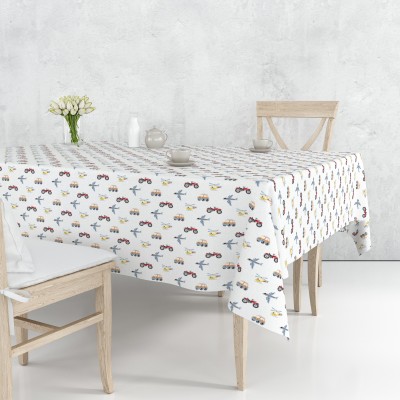 COTTON CANDY Printed 4 Seater Table Cover(White, Cotton)