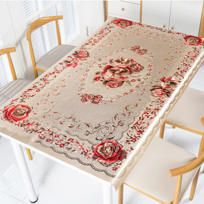 Aiina PVC 4 Seater Embroidered Table Cover(Gold)