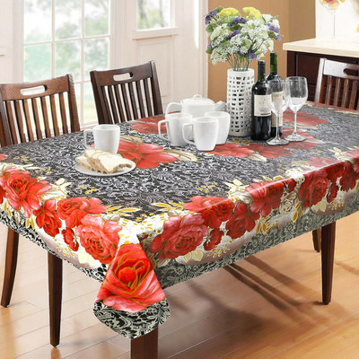 Dakshya Industries Printed 6 Seater Table Cover(Black, PVC)