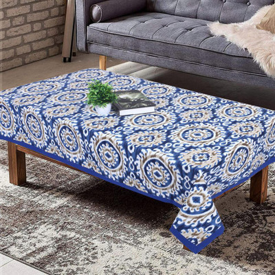 Texstylers Cotton 4 Seater Floral Table Cover(Blue)
