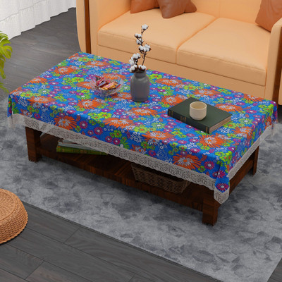 KUBER INDUSTRIES PVC 4 Seater Floral Table Cover(Blue)