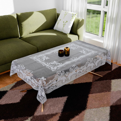 KUBER INDUSTRIES Self Design 4 Seater Table Cover(White, Cotton)