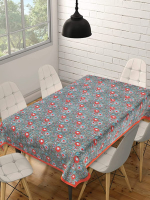 Go Texstylers Cotton 6 Seater Printed Table Cover(Peach)