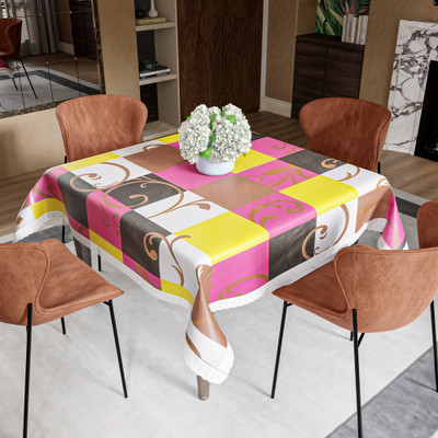 HOMESTIC PVC 4 Seater Self Design Table Cover(Multicolor)