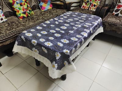 RMDecor Printed, Floral 4 Seater Table Cover(Blue, PVC, Organza)