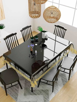 Lariox Printed 6 Seater Table Cover(Transparent With Golden Lace, PVC)