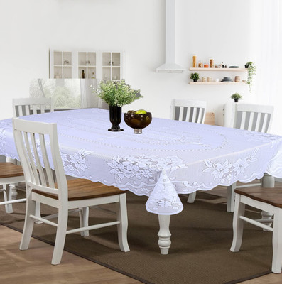 MANGERAM Cotton 6 Seater Floral Table Cover(Net Dining Table Cloth | White)