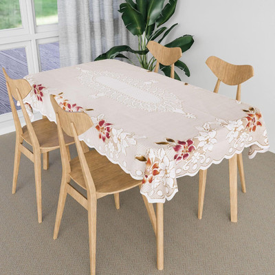 MANGERAM Floral 4 Seater Table Cover(Beige, Cotton)