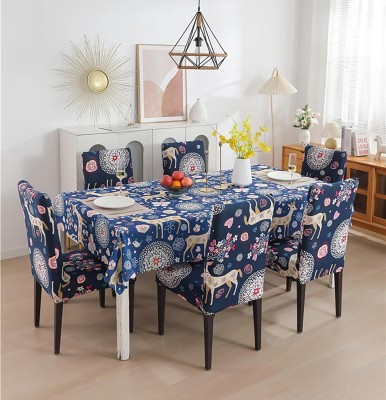 FLORIC Floral 6 Seater Table Cover(6 Chair Cover+1 Dining Table Cover(60*90iches), Multicolor, Polyester, Pack of 7)