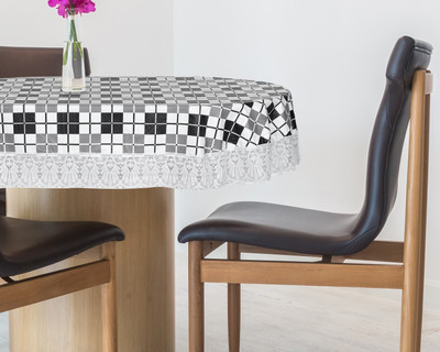 The Furnishing Tree Checkered 8 Seater Table Cover(Black, PVC)