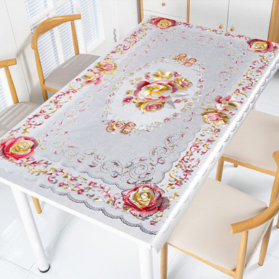 Aiina PVC 4 Seater Embroidered Table Cover(Silver)