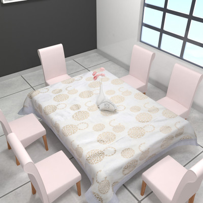 CASA FURNISHING Polyester 6 Seater Floral Table Cover(Gold)