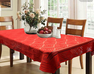 CASA FURNISHING Self Design 6 Seater Table Cover(Red, Polyester)