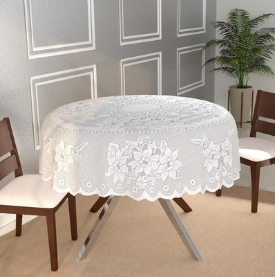 EASTTARDOMM Cotton 2 Seater Embroidered Table Cover((White (Small) (40 Inches Round Shape) Net Cloth))