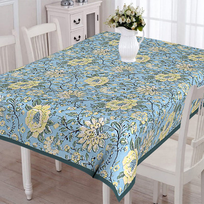 Go Texstylers Cotton 6 Seater Floral Table Cover(Yellow, Green)